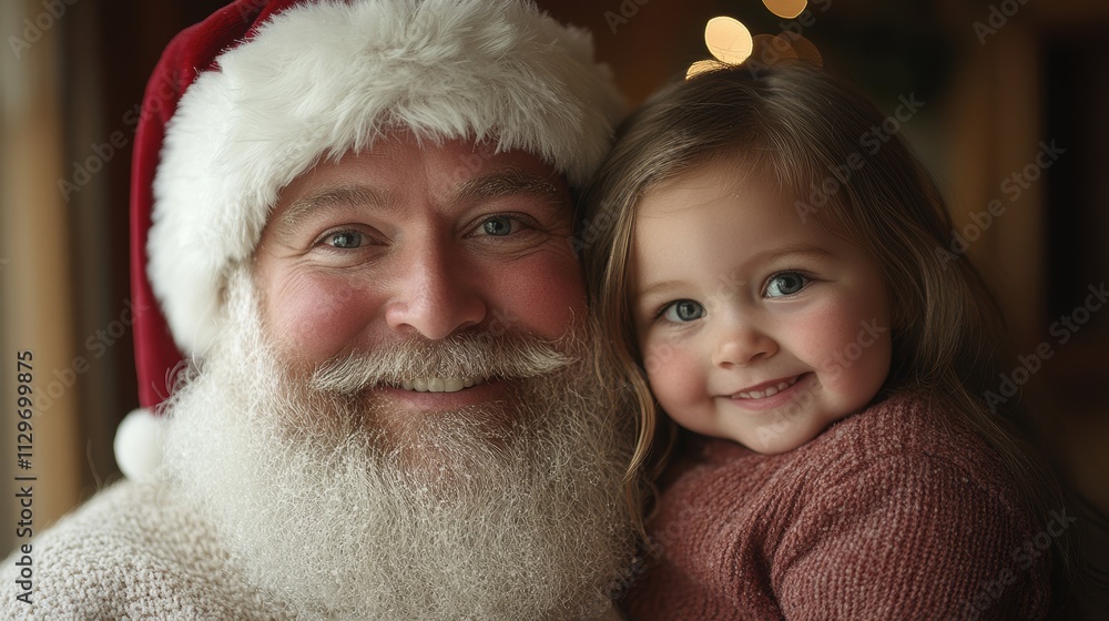A joyful, heartwarming scene where a bearded man in a Santa hat and a young child share a festive moment filled with warmth and smiles during the holiday season. A joyful, heartwarming scene where a bearded man in a Santa hat and a young child share a festive moment filled with warmth and smiles during the holiday season.