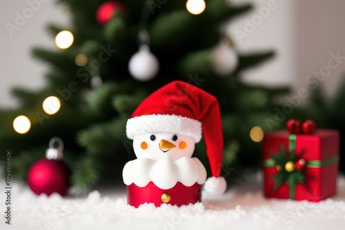 Festive Snowman Ornament in Christmas Scene