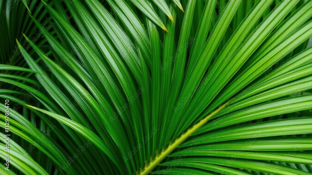 Close up of a vibrant green palm leaf showing intricate texture and natural details, tropical, green Close up of a vibrant green palm leaf showing intricate texture and natural details, tropical, green