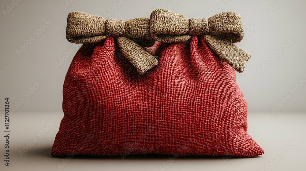 Red Burlap Gift Bag With Two Brown Bows Red Burlap Gift Bag With Two Brown Bows