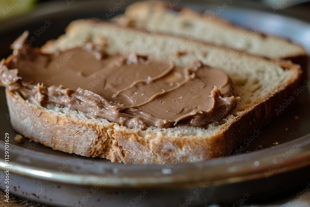 Closeup of canned pate spread on slice of bread Closeup of canned pate spread on slice of bread