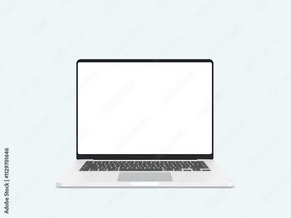 Modern laptop computer with blank white screen for digital technology concept, modern, space Modern laptop computer with blank white screen for digital technology concept, modern, space