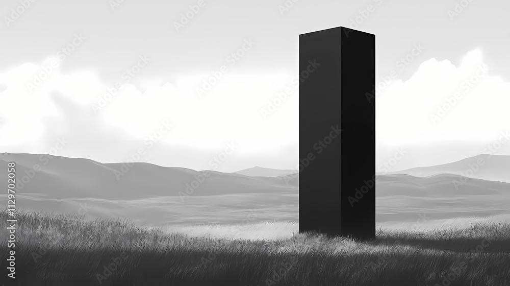Minimalist black monolith in serene landscape. Monolith. Illustration Minimalist black monolith in serene landscape. Monolith. Illustration