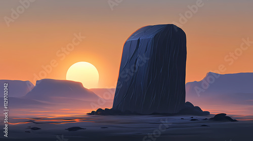 Majestic granite monolith in misty morning light, half dome, dawn. Monolith. Illustration photo