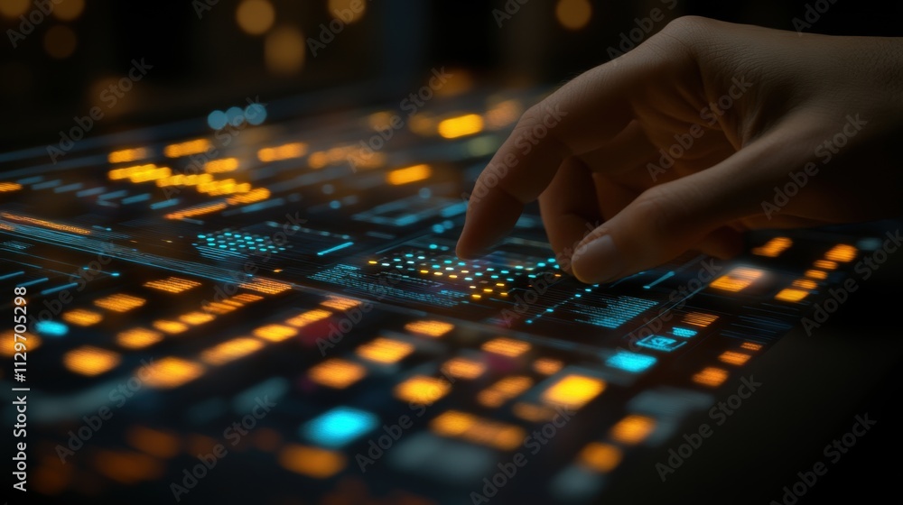 Hand Interacting with Futuristic Interface Hand Interacting with Futuristic Interface