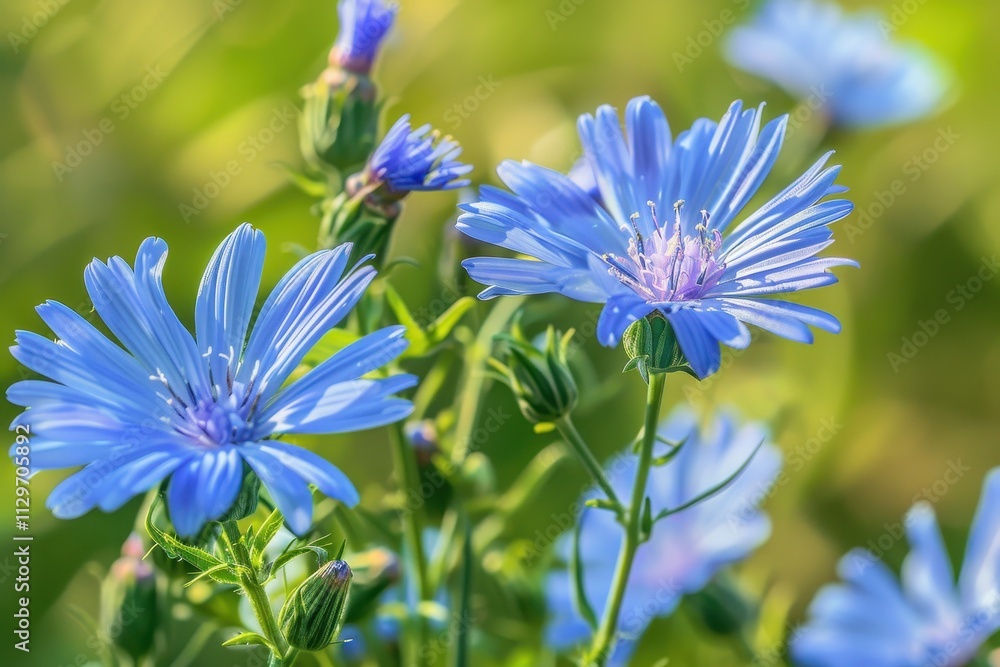 Fototapeta premium Common chicory flower also known as blue sailors or succory is a perennial herbaceous plant