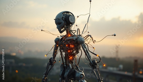Futuristic android at twilight