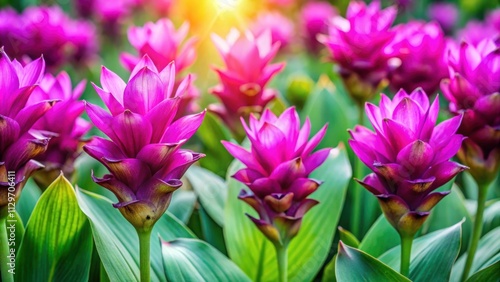 Vibrant purple siam tulip flowers in bloom , nature, botanical, tropical, garden, exotic, vibrant, purple, floral