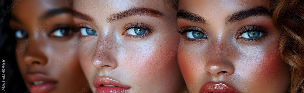 Obraz premium A diverse group of beautiful women with natural beauty and glowing smooth skin. Portrait of many attractive female fashion models with great skincare of all races, tones and style,