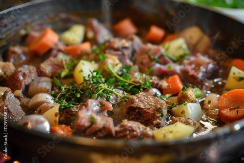 Cooking stew in Burgundy Beef Bourguignon