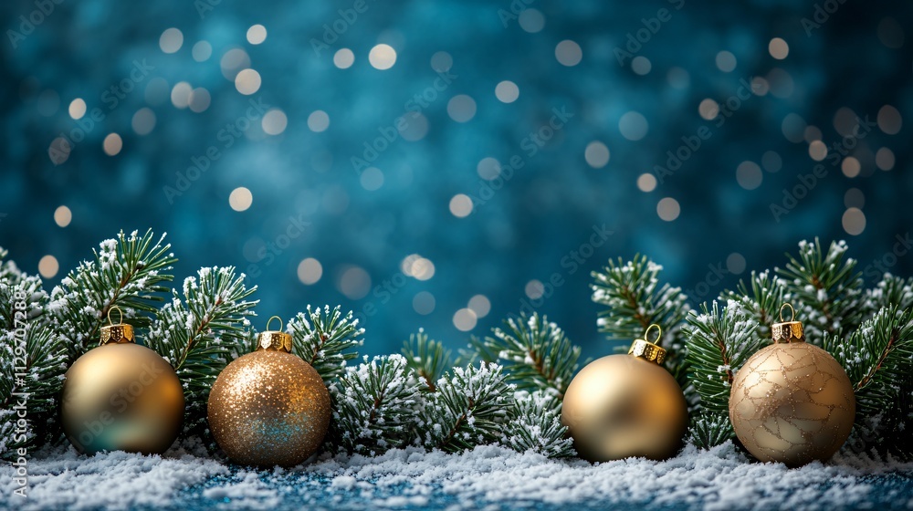 Blue Christmas snowy background with ball and pine Blue Christmas snowy background with ball and pine