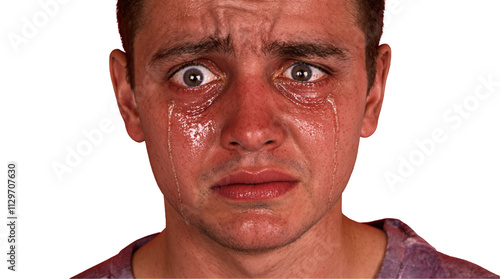 Intense Emotional Expression Captured in a Close-Up Portrait of a Young Man with Tears Streaming Down His Face