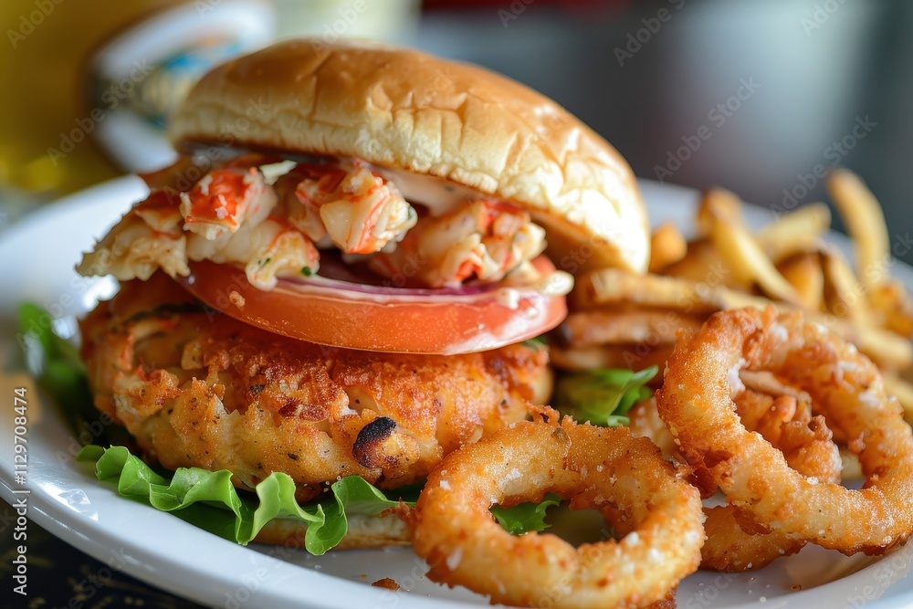 Crab cake sandwich with onions Crab cake sandwich with onions