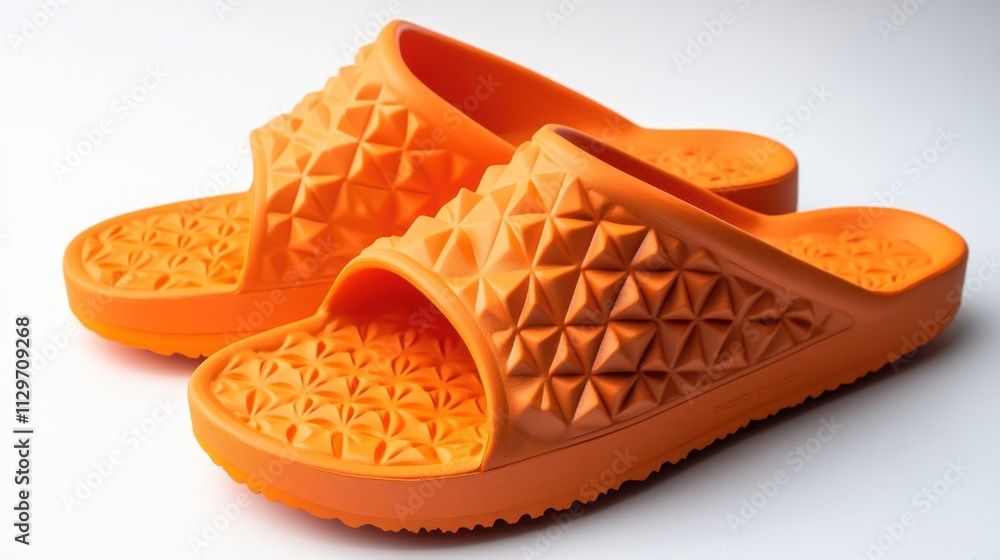 Trendy rubber sandals with geometric pattern on sole, bright orange Trendy rubber sandals with geometric pattern on sole, bright orange