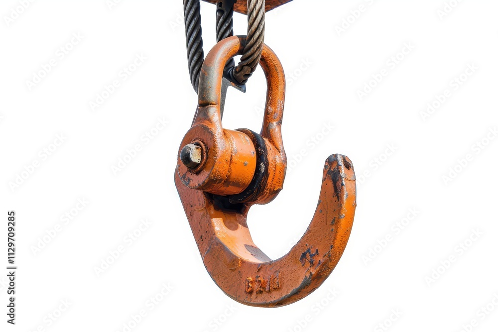 Crane hook with cable on white background Industrial tool Crane hook with cable on white background Industrial tool