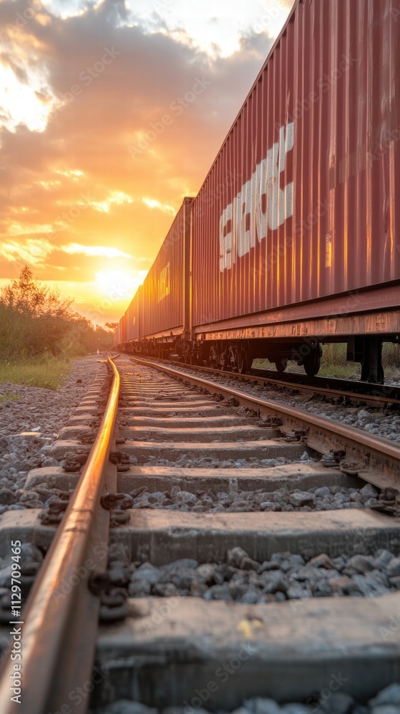 Obraz premium Cargo Train at Sunset