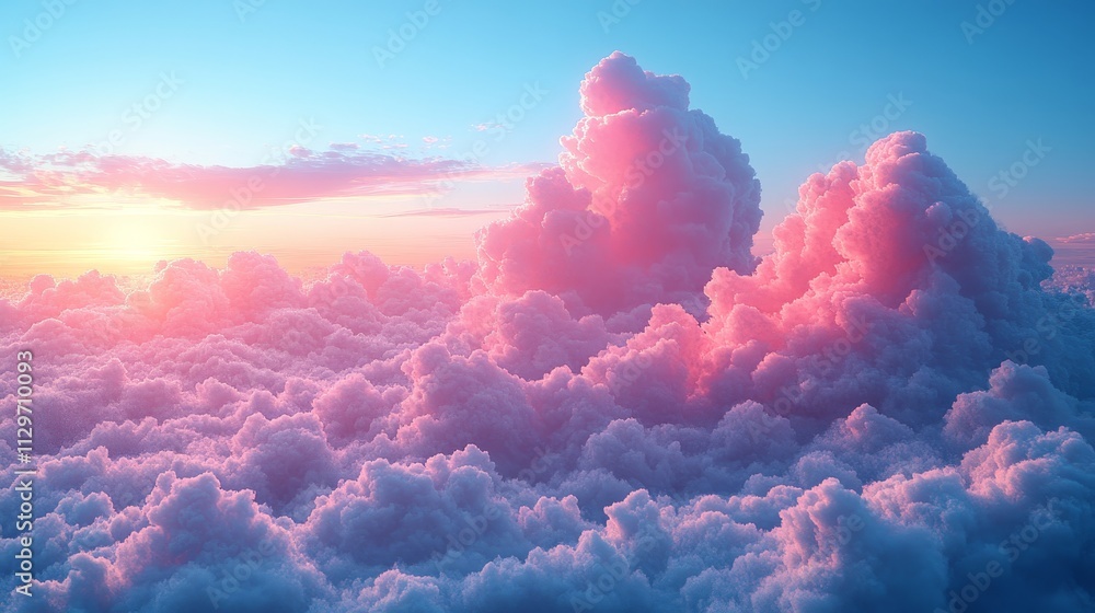 The sky is filled with pink clouds and the sun is setting The sky is filled with pink clouds and the sun is setting