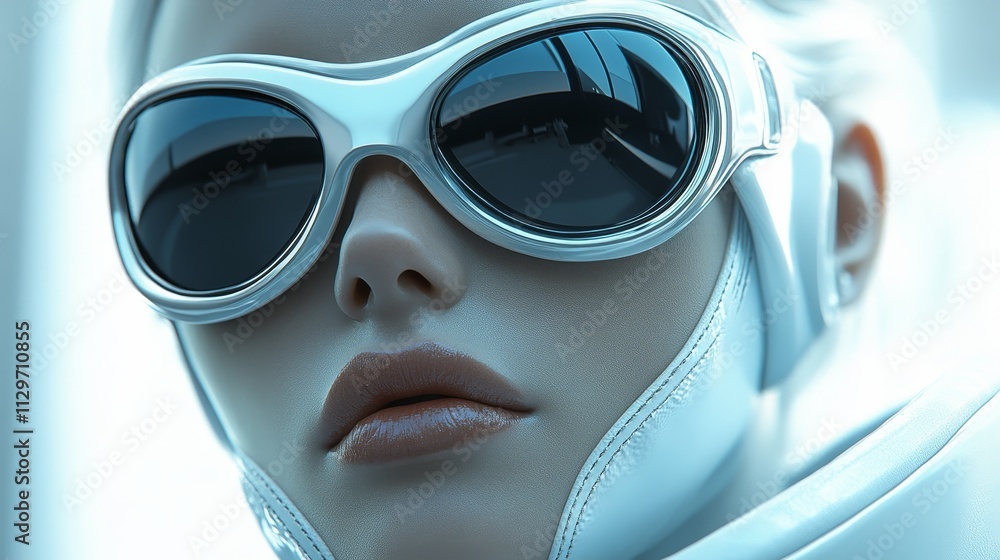 A woman wearing sunglasses and a white helmet