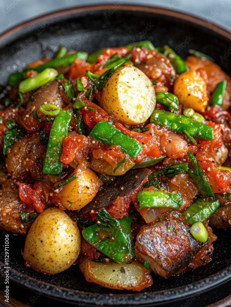 Delicious beef and vegetable stew in a bowl Delicious beef and vegetable stew in a bowl