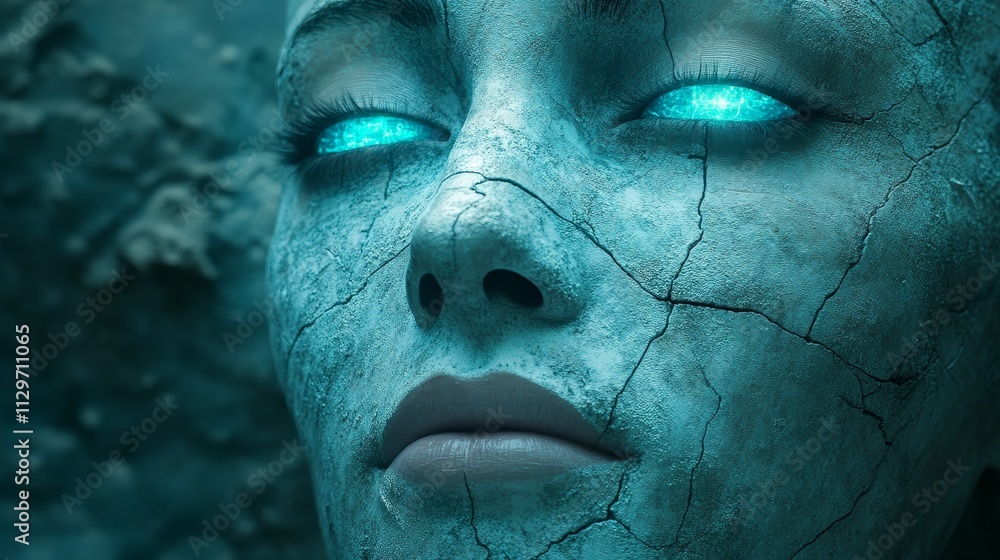 A woman's face is shown with blue eyes and a blue face A woman's face is shown with blue eyes and a blue face