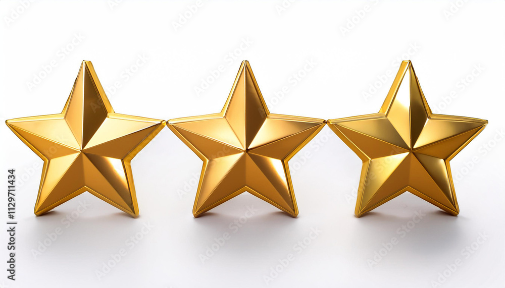 Three golden stars on a white background. 3D illustration Three golden stars on a white background. 3D illustration