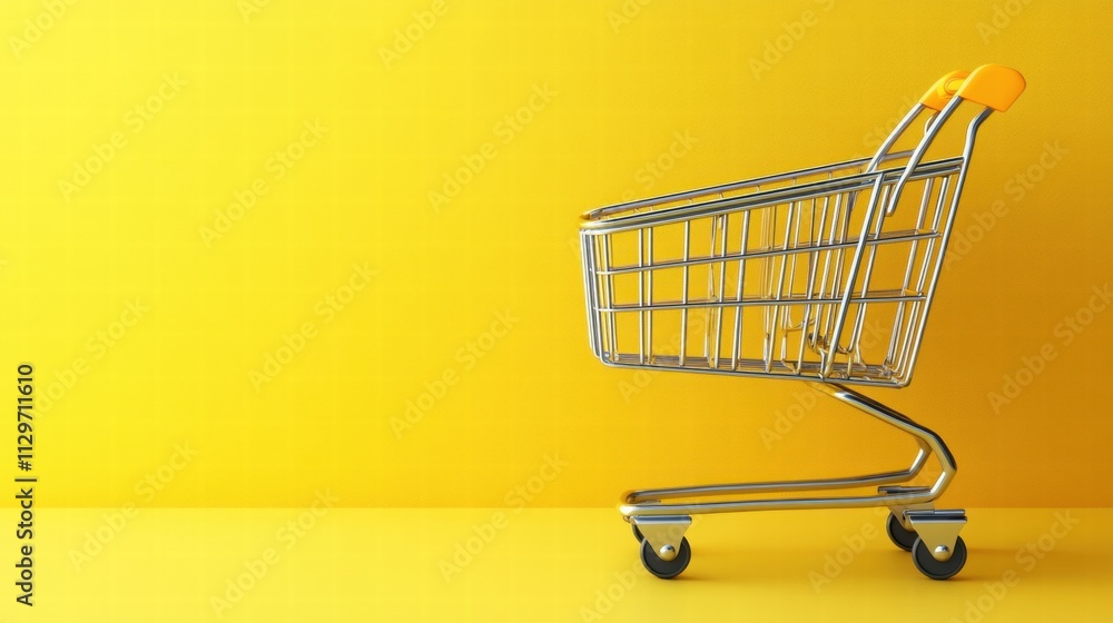 Empty Shopping Cart on Yellow Background Empty Shopping Cart on Yellow Background