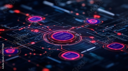 Abstract digital network visualization with glowing nodes and connections, symbolizing communication, technology, and data exchange in a futuristic environment