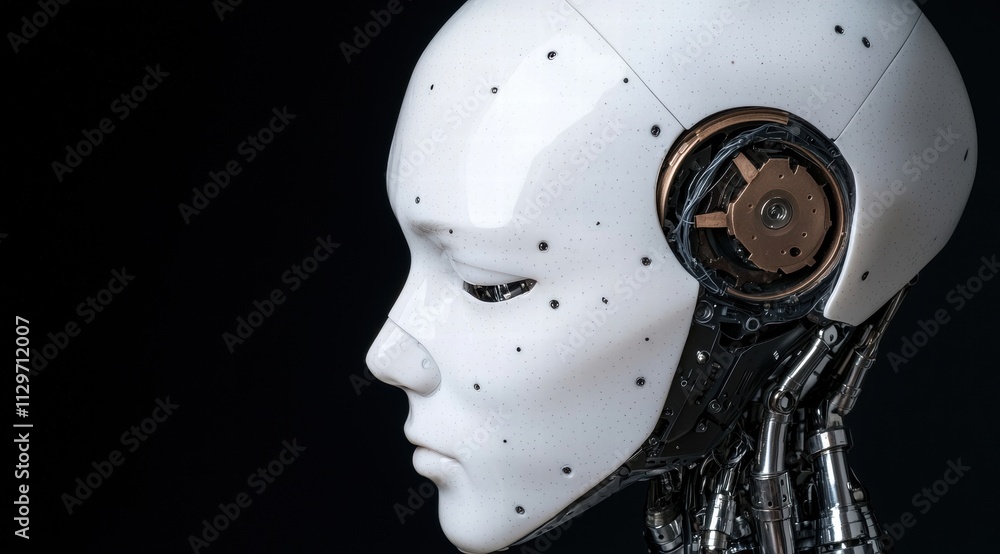 Futuristic robot head with mechanical details Futuristic robot head with mechanical details