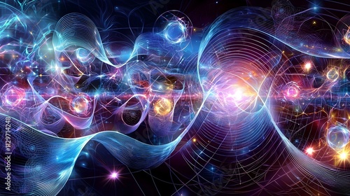 Wallpaper Mural Abstract cosmic artwork featuring vibrant nebulae, glowing stars, and interwoven energy streams. Perfect for science fiction, fantasy, or technology projects. Torontodigital.ca