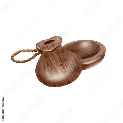 Wooden costonietas on a simple rope,an instrument for tapping the rhythm of a girl's passionate dance as a symbol of the ancient Spanish dance photo