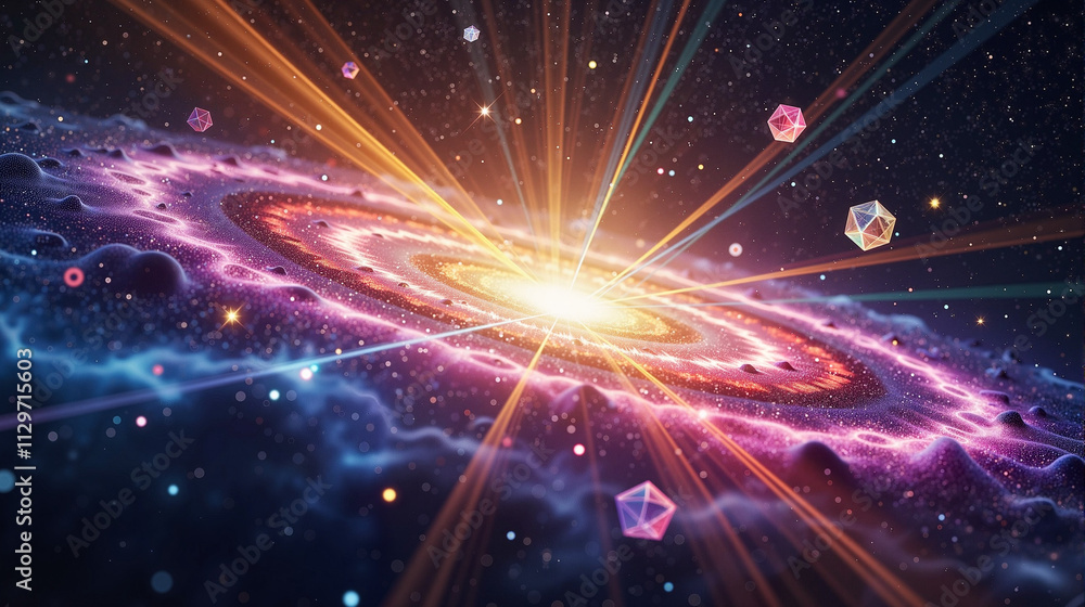 Naklejka premium Cosmic psychedelic explosion with vibrant colors and geometric shapes