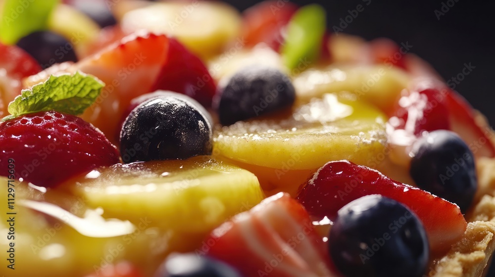 freshly baked fruit tart with flaky crust, creamy filling, and sweet topping close up food photography. freshly baked fruit tart with flaky crust, creamy filling, and sweet topping close up food photography.