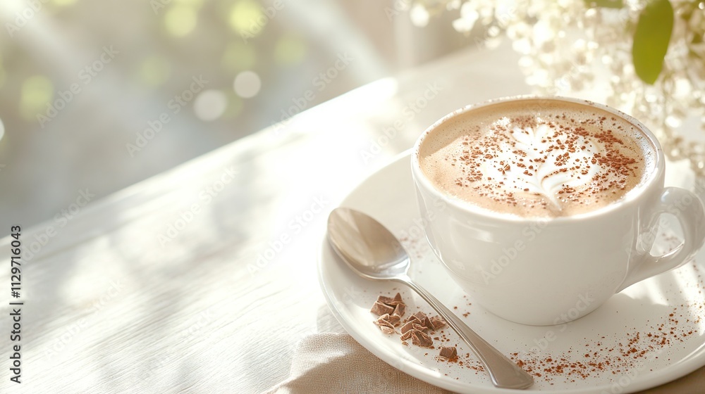 A cozy cup of coffee topped with cream and chocolate sprinkles. A cozy cup of coffee topped with cream and chocolate sprinkles.