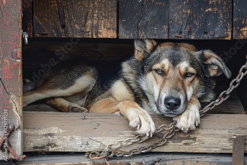 Dog in kennel waiting to be released photo