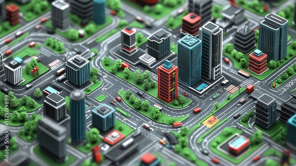Obraz premium Isometric Cityscape Model - Urban Planning and Development Concept