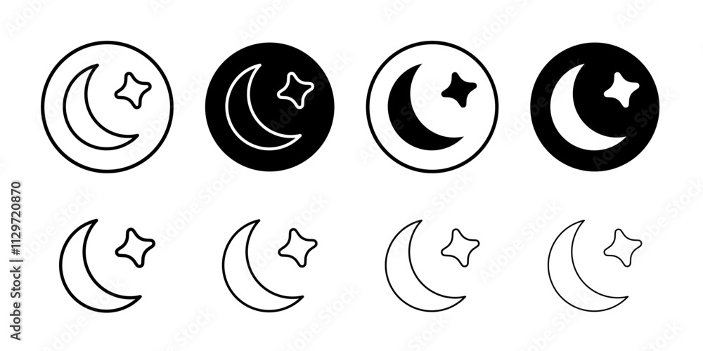 Moon icon Thin line vector illustration set Moon icon Thin line vector illustration set