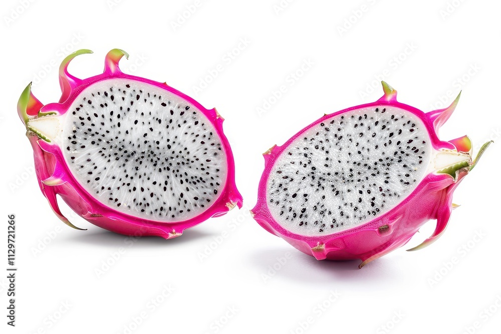 Dragonfruit sliced in half on white background Dragonfruit sliced in half on white background