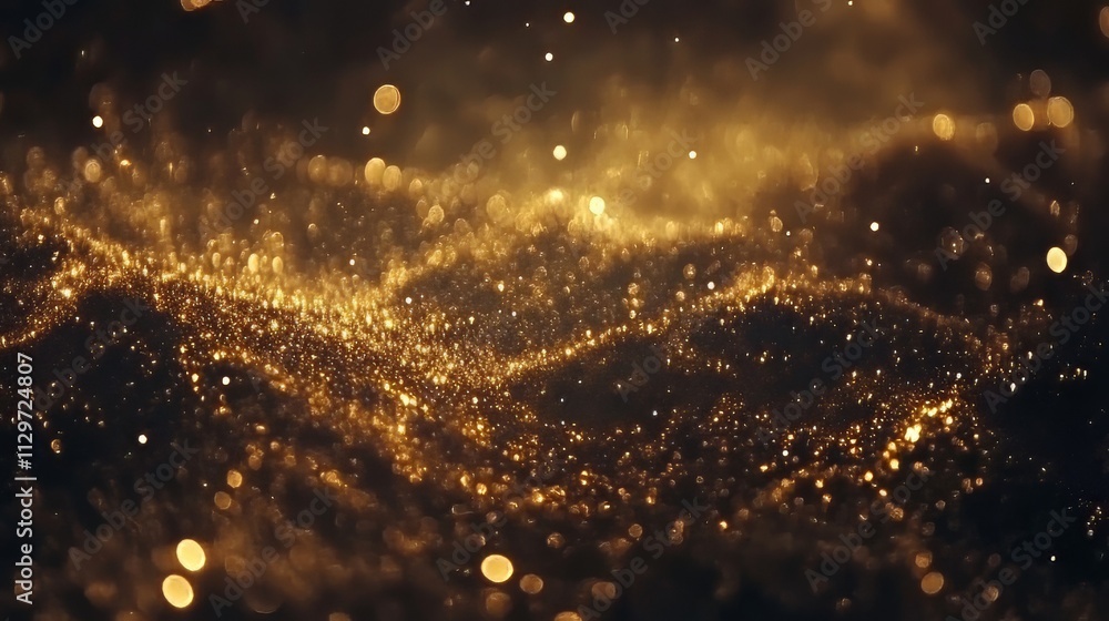 Obraz premium Glitter vintage lights background. dark gold and black. de focused. space background. Ultra realistic. Photorealistic