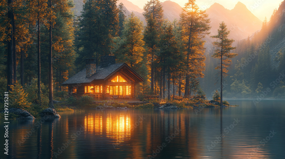 house on the lake, sunset over the lake house on the lake, sunset over the lake
