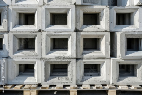 Empty concrete blocks stacked on pallets