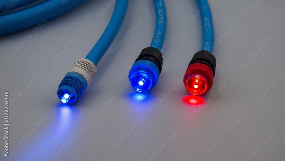 Closeup of fiber optic cable with led lights Closeup of fiber optic cable with led lights