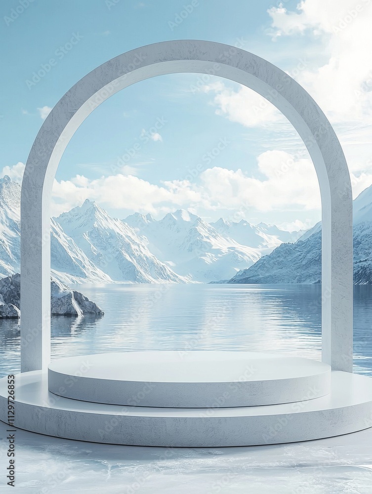 Fototapeta premium 3D rendered podium, circular arctic window