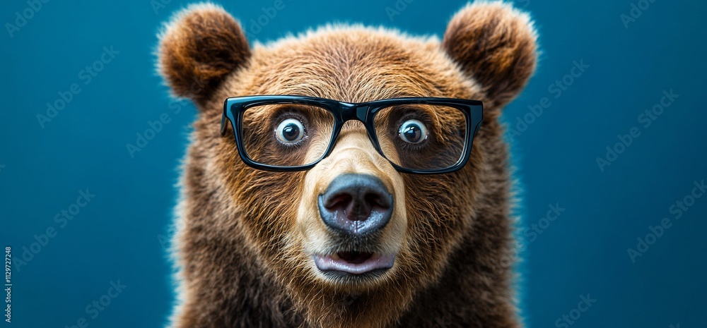 Surprised brown bear wearing glasses against a blue background. (2) Surprised brown bear wearing glasses against a blue background. (2)