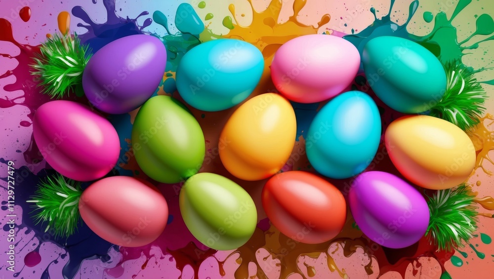 Colorful easter eggs with splash effect background Colorful easter eggs with splash effect background