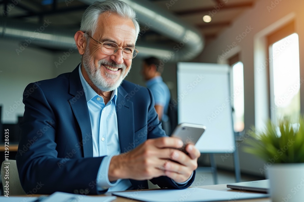 Fototapeta premium Professional Senior Businessman Using Smartphone in Modern Office