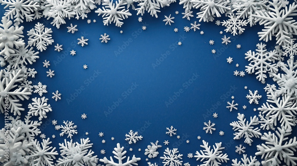 Blue background with many white snowflakes. Winter holiday design. Snowy scene. Festive, cold atmosphere. Perfect for winter holidays, greeting cards. Beautiful, simple design. Christmas, New Year Blue background with many white snowflakes. Winter holiday design. Snowy scene. Festive, cold atmosphere. Perfect for winter holidays, greeting cards. Beautiful, simple design. Christmas, New Year