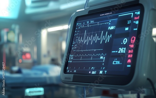 Closeup of a ventilator machine monitoring vital signs