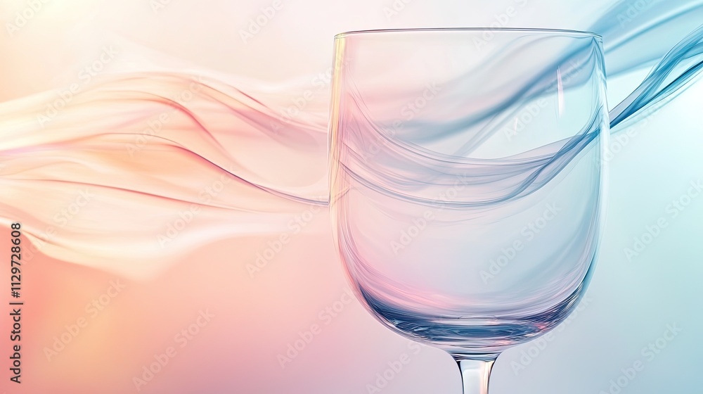 Empty wine glass with pastel colored abstract wave. Empty wine glass with pastel colored abstract wave.