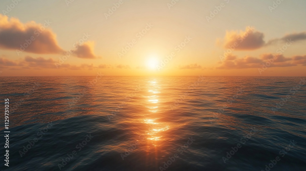 Fototapeta premium Serene sunset over calm ocean waters.