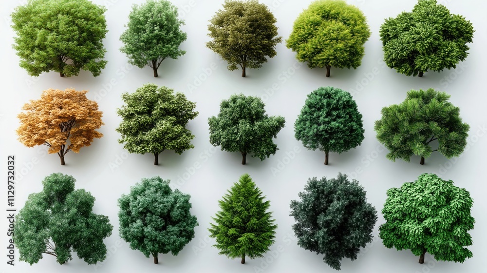 Top view illustration of diverse tree, shrub designs. Different foliage types for outdoor spaces. Detailed entourage design elements. Suitable for floor plans, landscaping projects. Variety of tree Top view illustration of diverse tree, shrub designs. Different foliage types for outdoor spaces. Detailed entourage design elements. Suitable for floor plans, landscaping projects. Variety of tree